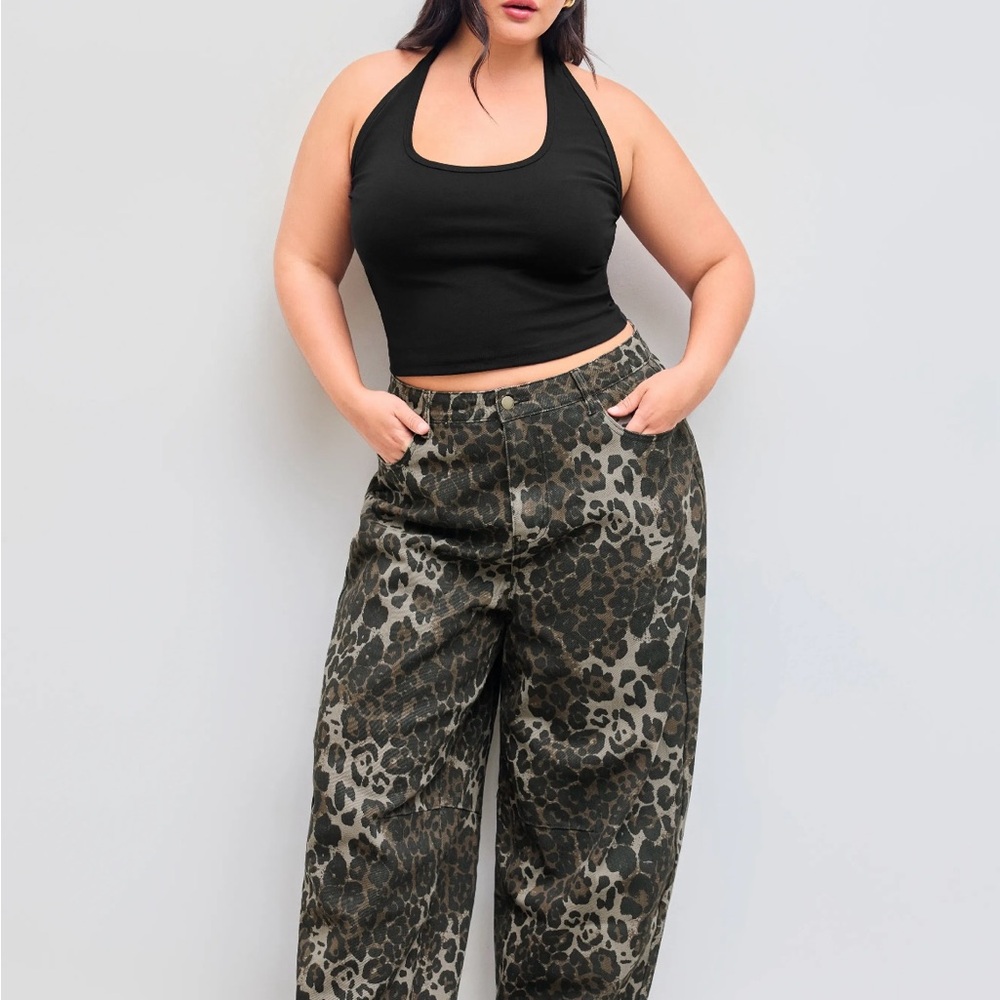 Cider Black and Brown Animal Print mid rise barrel-leg jeans.  BNWT